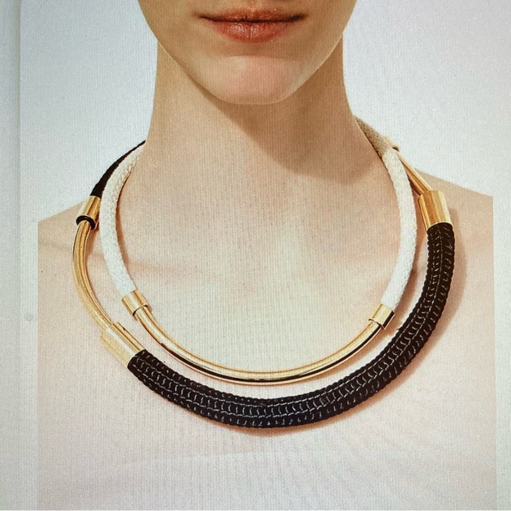 MARNI | Fabric Contrasting Panel Gold ToneBK/WH Fashion Statement Necklace RARE!